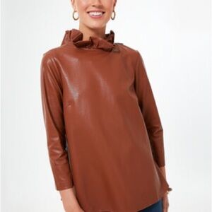 Tuckernuck Cognac Leather Ruffle Neck Blouse